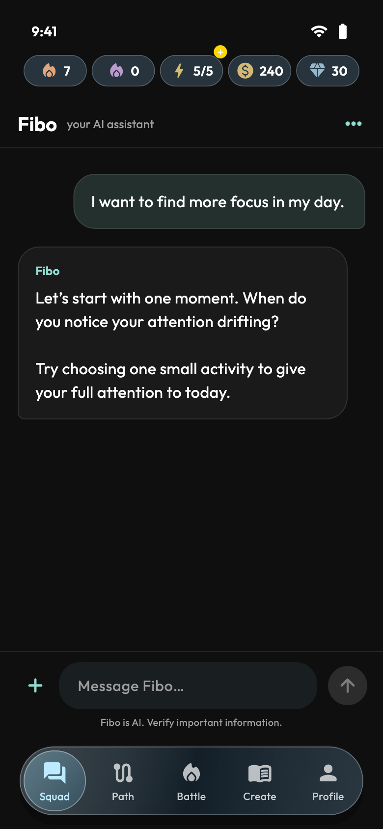 Fibo — App screens with demonstration data