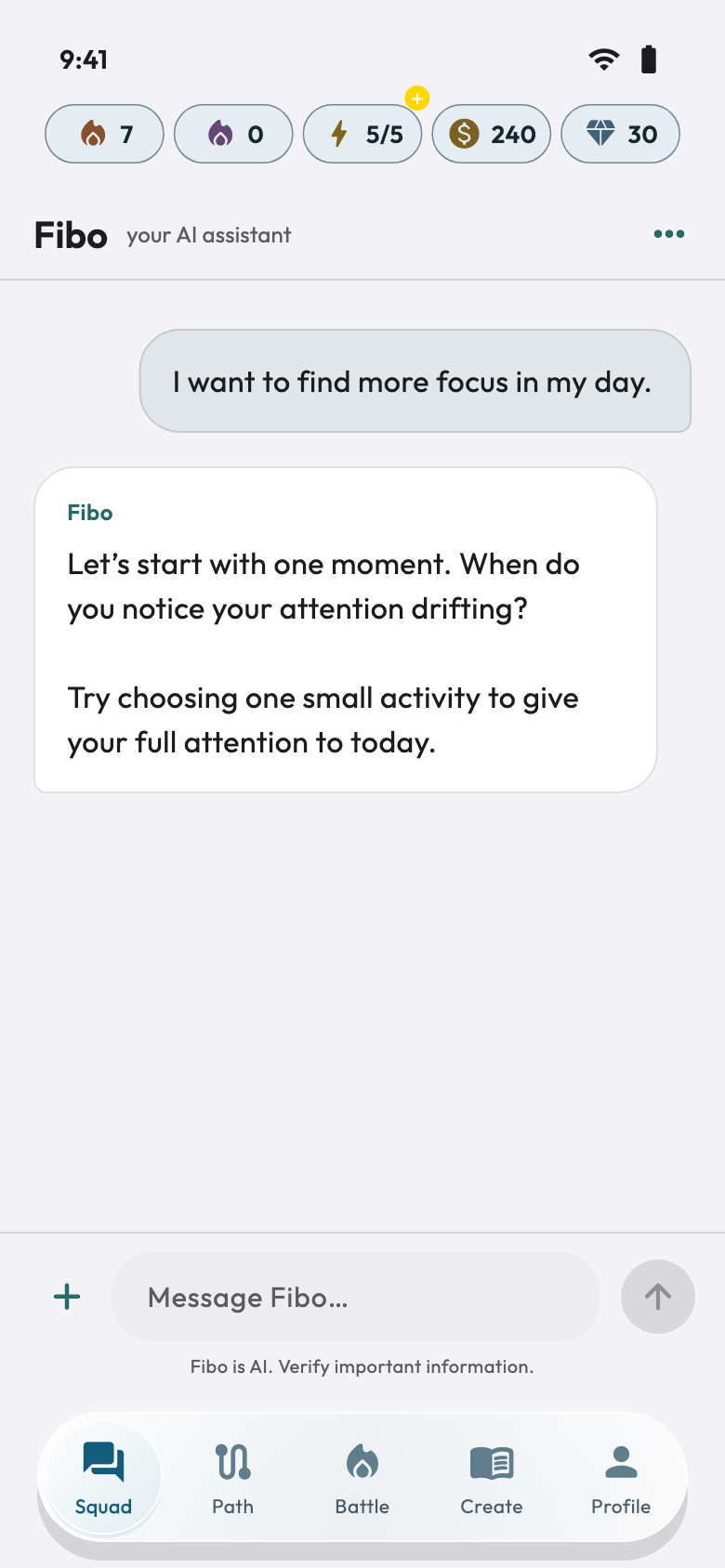 Fibo — App screens with demonstration data